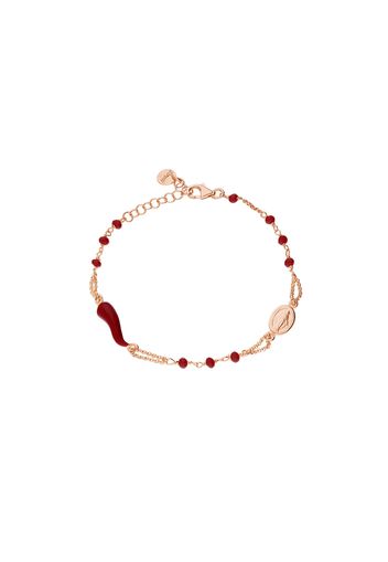 Bracciale in argento rosato con cornetto rosso e Madonnina per Donna