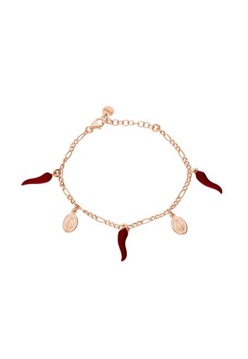 Bracciale in argento rosato con cornetto rosso e Madonnina pendenti per Donna