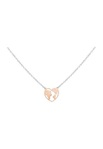 Girocollo in argento rodiato con mondo forma cuore rosato per Donna