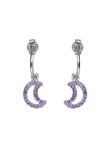 Orecchini a cerchio con luna in argento e zirconi viola per Donna