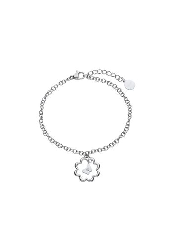 Bracciale in acciaio silver con fiore e strass per Donna