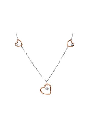 Girocollo lungo in acciaio silver con cuori rosati e strass per Donna