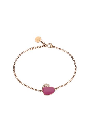 Bracciale in acciaio rosato con cuore pendente fucsia con strass per Donna