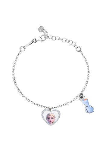 Bracciale con pendente cuore Elsa e Olaf in argento e glitter per Bimbi