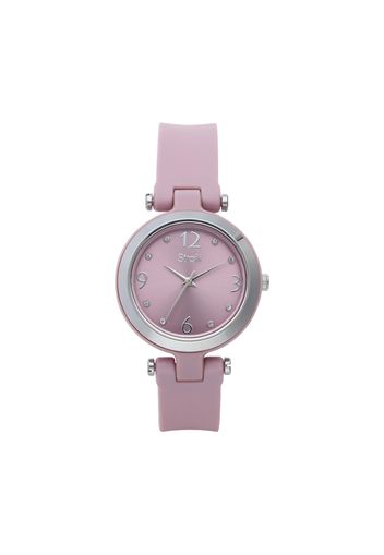 Orologio solo tempo con cinturino in silicone rosa e cassa in acciaio per Donna