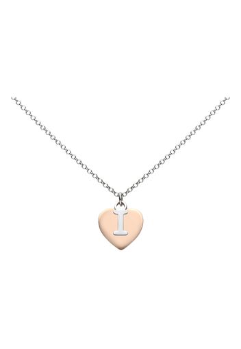 Girocollo lettera I in argento con cuore rosato per Donna