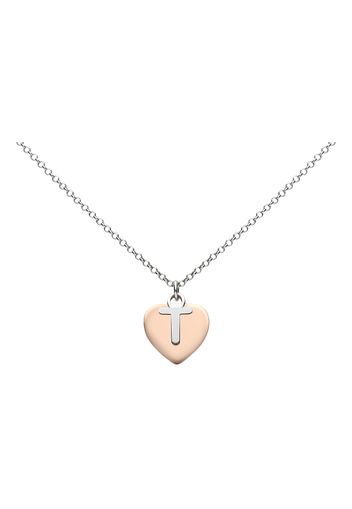 Girocollo lettera T in argento con cuore rosato per Donna