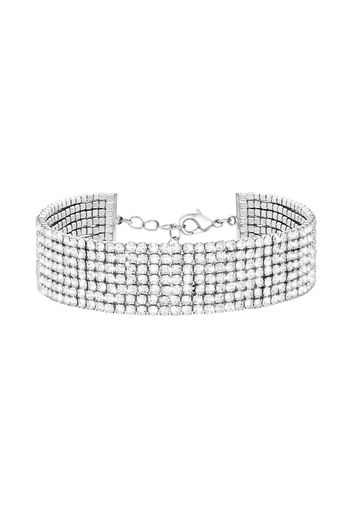 Bracciale multifilo largo in metallo rodiato con strass per Donna