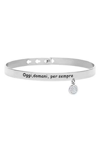 Bracciale rigido in acciaio âOggi, domani, per sempreâ con pendente con strass per Donna