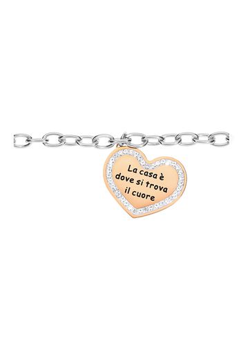 Bracciale in acciaio ciondolo cuore rosato con strass per Donna