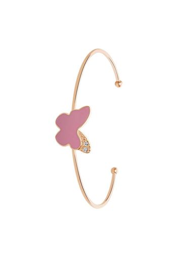 Bracciale rigido in acciaio rosato con farfalla rosa con strass per Donna