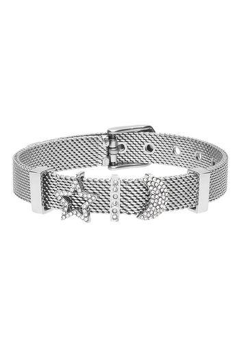 Bracciale maglia milanese in acciaio e strass con stella e luna per Donna