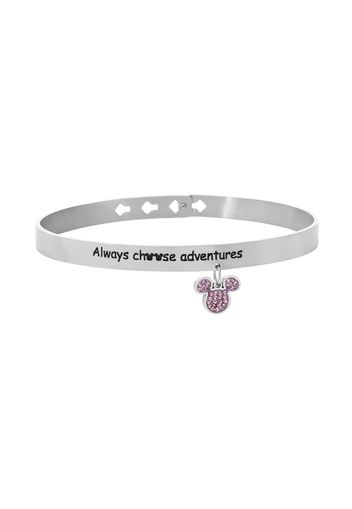 Bracciale rigido in acciaio 'Always choose adventures'con ciondolo con strass per Donna