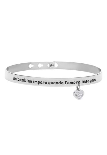 Bracciale rigido in acciaio âUn bambino impara quando l'amore insegnaâ con strass pendente per Donna