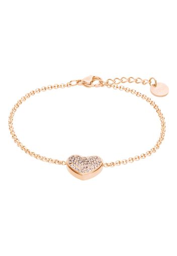 Bracciale in acciaio rosato con ciondolo cuore e strass per Donna