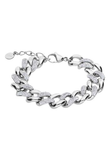 Bracciale in acciaio e strass maglia larga per Donna