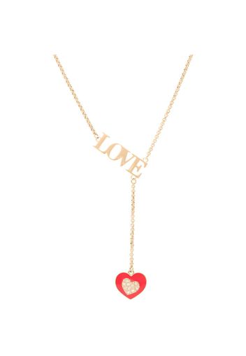 Collana in acciaio rosato con scritta Love e pendente charm cuore con strass per Donna