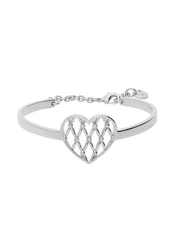 Bracciale rigido in ottone rodiato con cuore e brillanti per Donna