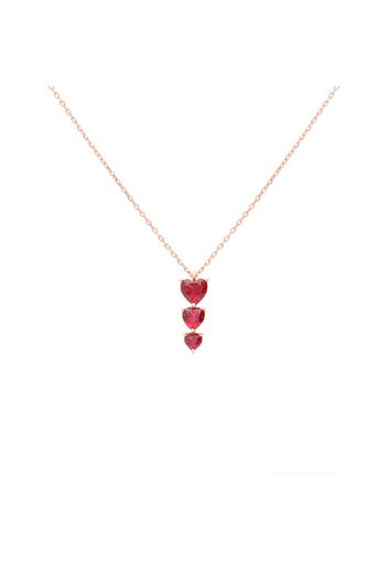 Collana in acciaio rosato con trilogy zirconi rossi forma cuore per Donna