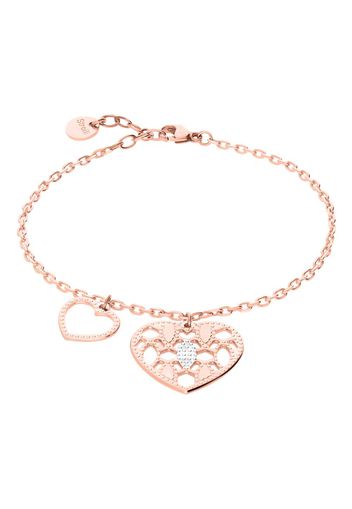 Bracciale in bronzo rosato con due charm cuore per Donna