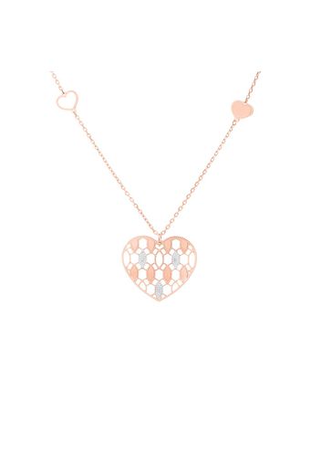 Collana lunga in bronzo rosato con pendente matinee cuore e due cuoricini per Donna