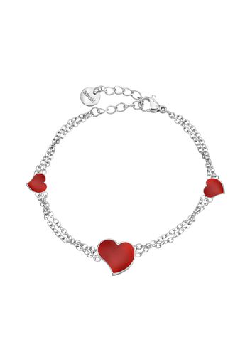 Bracciale in acciaio e cuore smalto rosso per Donna