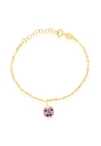 Bracciale con charm coccinella in oro giallo e strass rosa per Bimbi