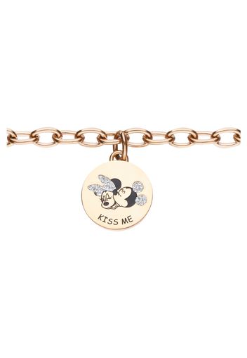 Bracciale in acciaio rosato 'KISS ME' con Minni e Topolino con strass per Donna