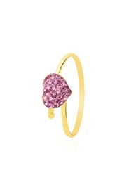 Anello cuore in oro giallo e strass rosa per Bimbi