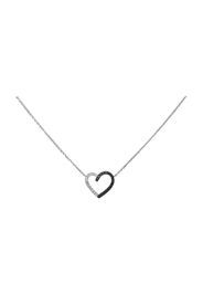 Girocollo in oro bianco con cuore con diamanti bianchi e neri 0,036 ct per Donna