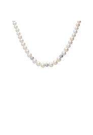 Collana perle d'acqua dolce AA bianche 7,5 mm con 3 boules in oro bianco per Donna