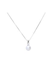 Collana in oro bianco con perla acqua dolce AA 7,5x8 mm e punto luce zircone per Donna