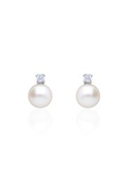 Orecchini a lobo in oro bianco con perla d'acqua dolce AA 5x5,5 mm e zircone per Donna