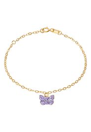 Bracciale in oro giallo con ciondolo farfalla e strass viola per Donna