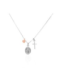 Collana in argento bicolore con ciondoli Rosa, Madonna e Croce per Donna