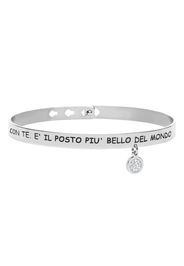 Bangle âCon te. Ã il posto piÃ¹ bello del mondoâ in acciaio rodiato e strass per Donna