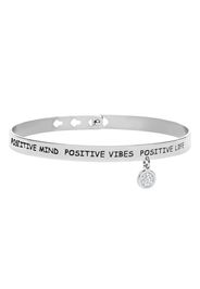 Bangle âPositive mind. Positive vibes. Positive life.â in acciaio rodiato per Donna