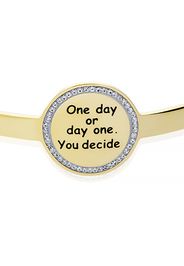 Bangle âOne day or day one. You decide.â in acciaio dorato e strass per Donna