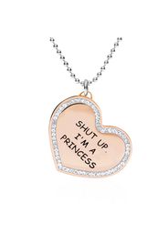 Collana con ciondolo in acciaio rosato e strass âShut up, I'm a princessâ per Donna