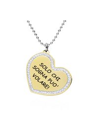 Collana con ciondolo in acciaio dorato e strass âSolo chi sogna puÃ² volare!â per Donna