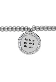 Bracciale âBe true. Be kind. Be you.â in acciaio rodiato e strass per Donna