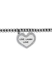 Bracciale âLive. Laugh. Loveâ in acciaio rodiato e strass per Donna