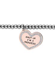 Bracciale âShut up, I'm a princessâ in acciaio con ciondolo rosato e strass per Donna