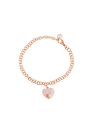 Bracciale con catena in acciaio rosato e strass e charm a forma di cuore per Donna