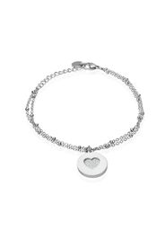 Bracciale in acciaio rodiato con charm cuore con glitter per Donna