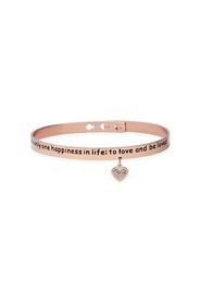 Bangle âThere is only one happiness in life: to love and be lovedâ in acciaio rosato e strass a forma di cuore per Donna