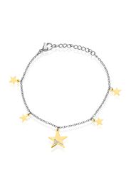 Bracciale cinque charm stella in acciaio bicolore e strass per Donna