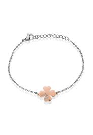 Bracciale con charm quadrifoglio in acciaio bicolore e strass per Donna