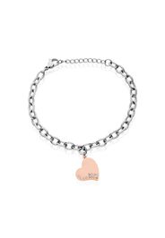 Bracciale con charm cuore in acciaio bicolore e strass per Donna