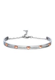 Bangle in acciaio e strass con cuori oro rosa per Donna